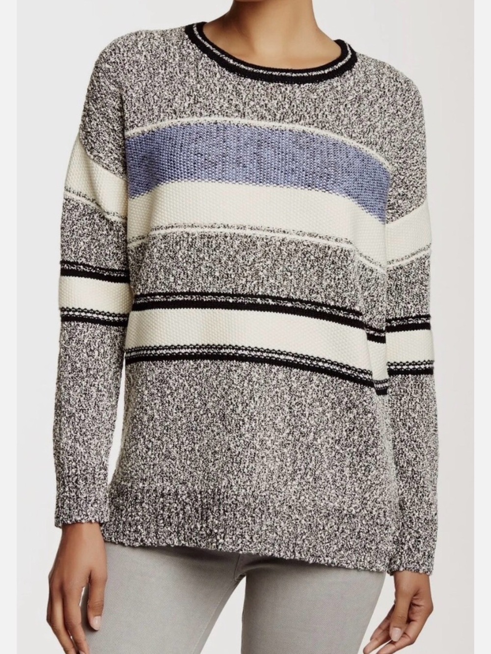 Vince Blue, Cream & Black Striped Crewneck Sweater | Size L